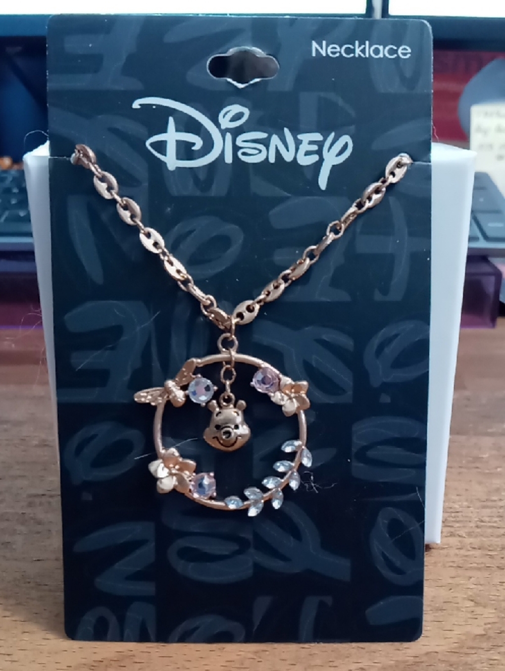 Disney Gold Pooh Floral Crystal Wreath Necklace